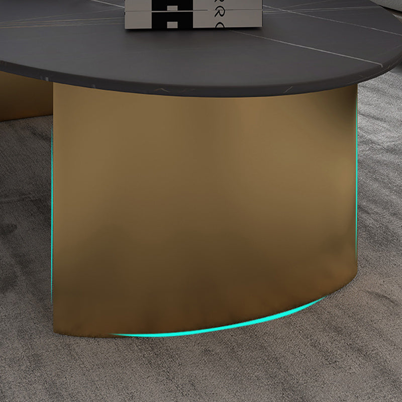 Glam Oval Stone Top Coffee Table with Steel Base Cocktail Table