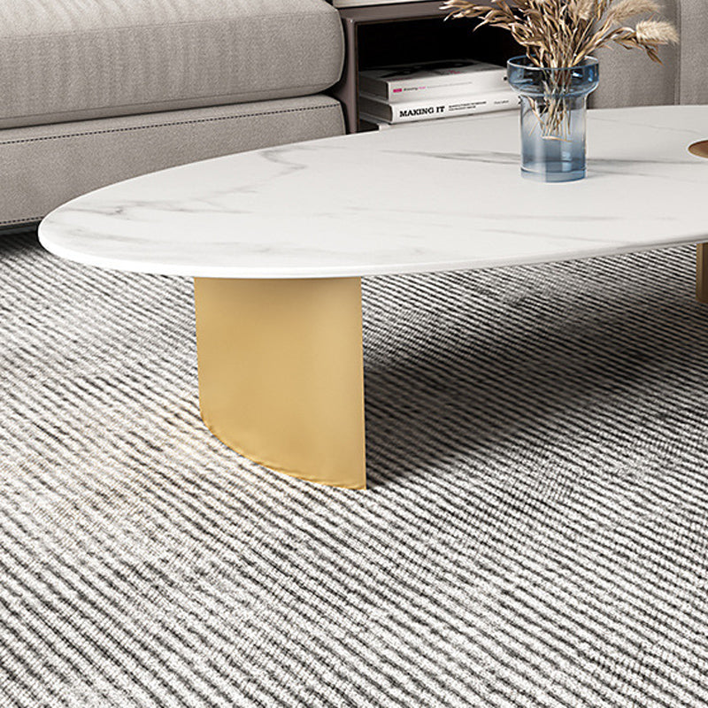 Glam Oval Stone Top Coffee Table with Steel Base Cocktail Table