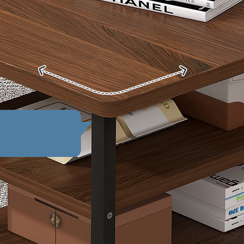 16.53" H Rectangle Wooden Coffee Table Metal Frame Cocktail Table with Shelves