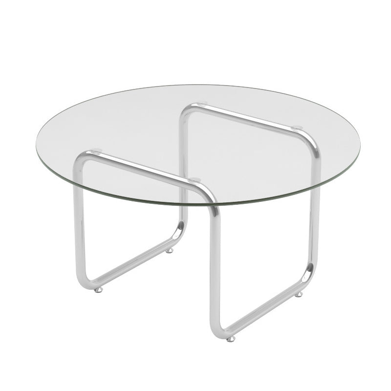 Contemporary Round Glass Top Coffee Table with Steel Sled Legs