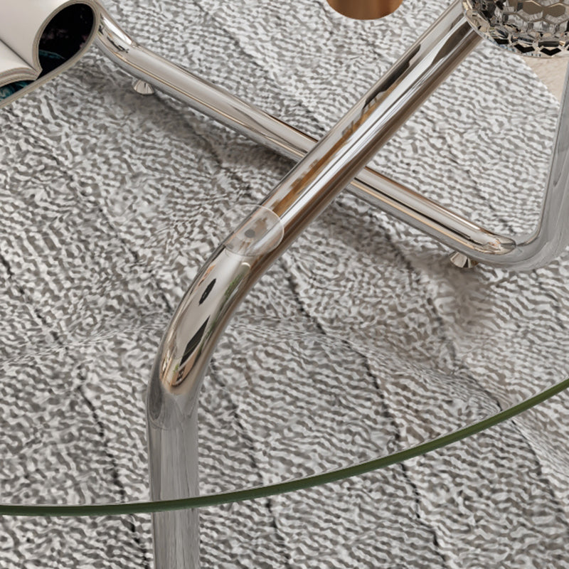Contemporary Round Glass Top Coffee Table with Steel Sled Legs