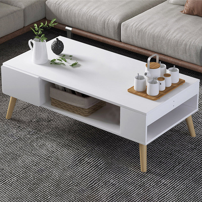 Modern Rectangle Wooden Coffee Table 4 Legs Cocktail Table with Storage