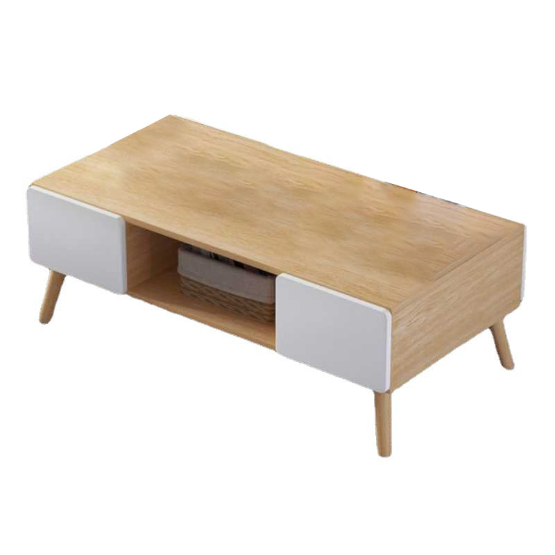 Modern Rectangle Wooden Coffee Table 4 Legs Cocktail Table with Storage