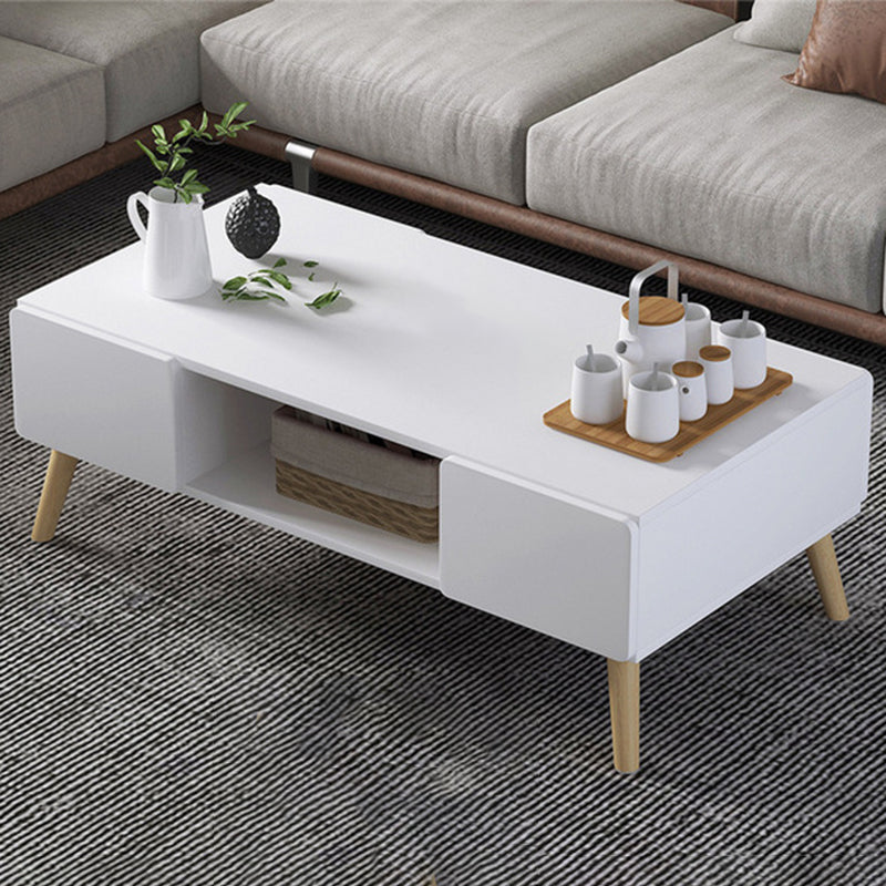 Modern Rectangle Wooden Coffee Table 4 Legs Cocktail Table with Storage