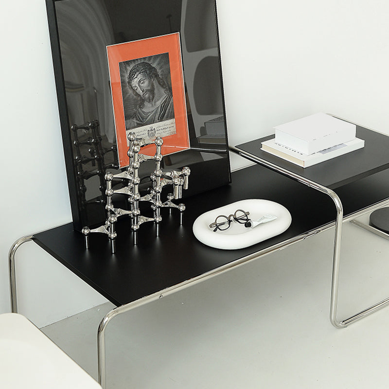 Contemporary Rectangle Solid Wood Coffee Table with Steel Sled Base