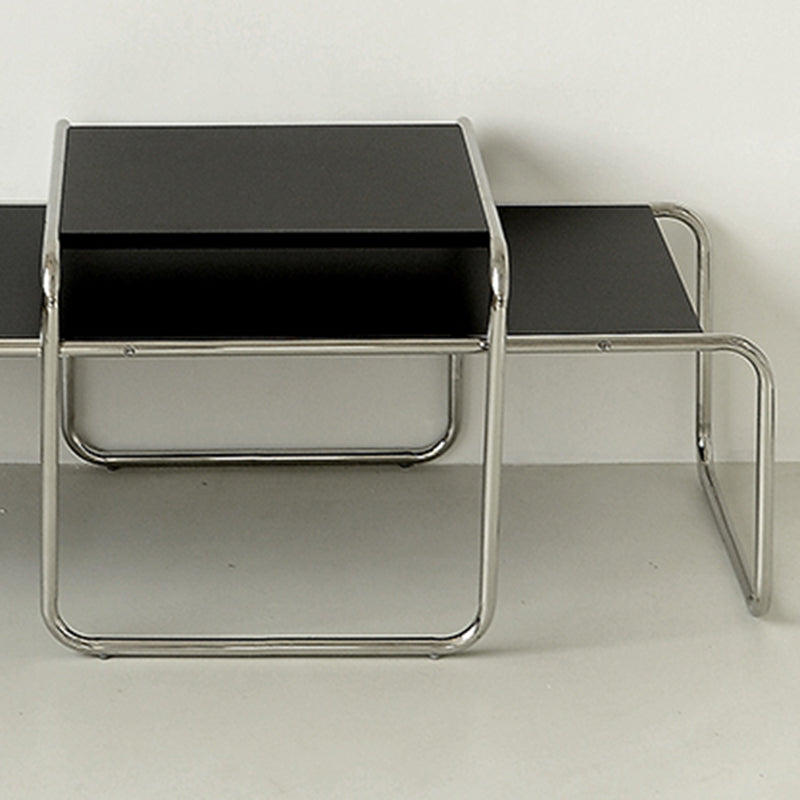 Contemporary Rectangle Solid Wood Coffee Table with Steel Sled Base