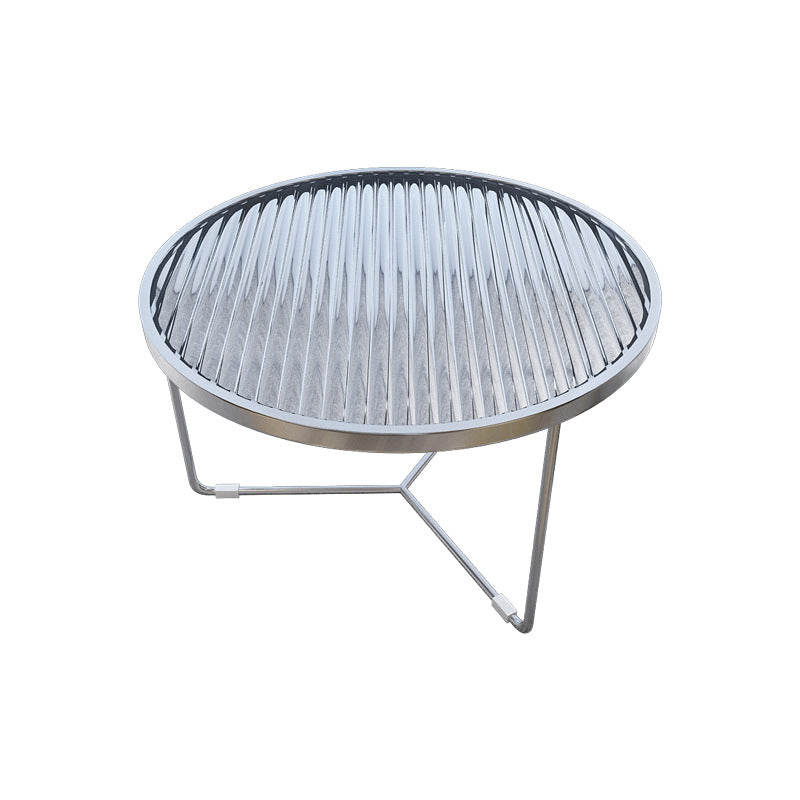 11.8" H Cross Legs Coffee Table Round Clear Glass Cocktail Table
