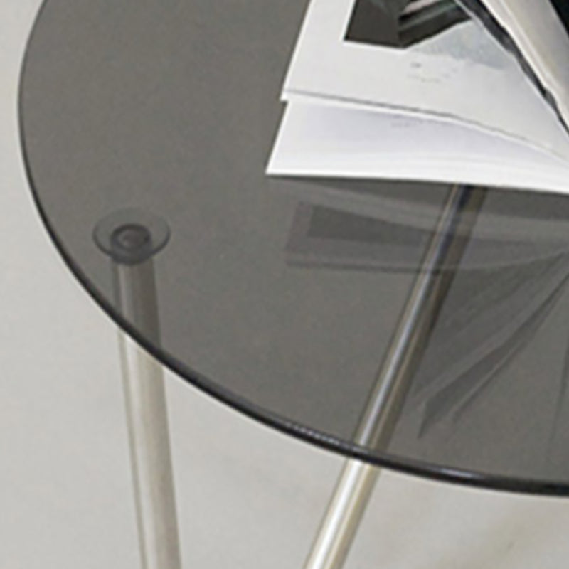 Contemporary Grey Round Glass Coffee Table with Metal 3 Legs