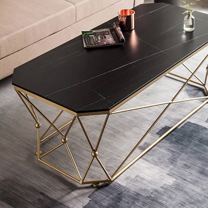 Glam Slate Coffee Table Gold Frame Coffee or End Table, 17.71" Tall
