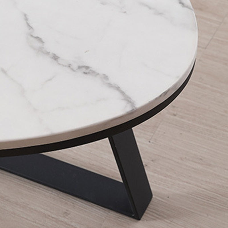 Marble Oval Coffee Table Metal Frame Abstract Cocktail Table