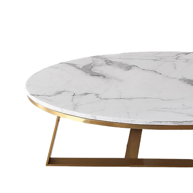 Marble Oval Coffee Table Metal Frame Abstract Cocktail Table