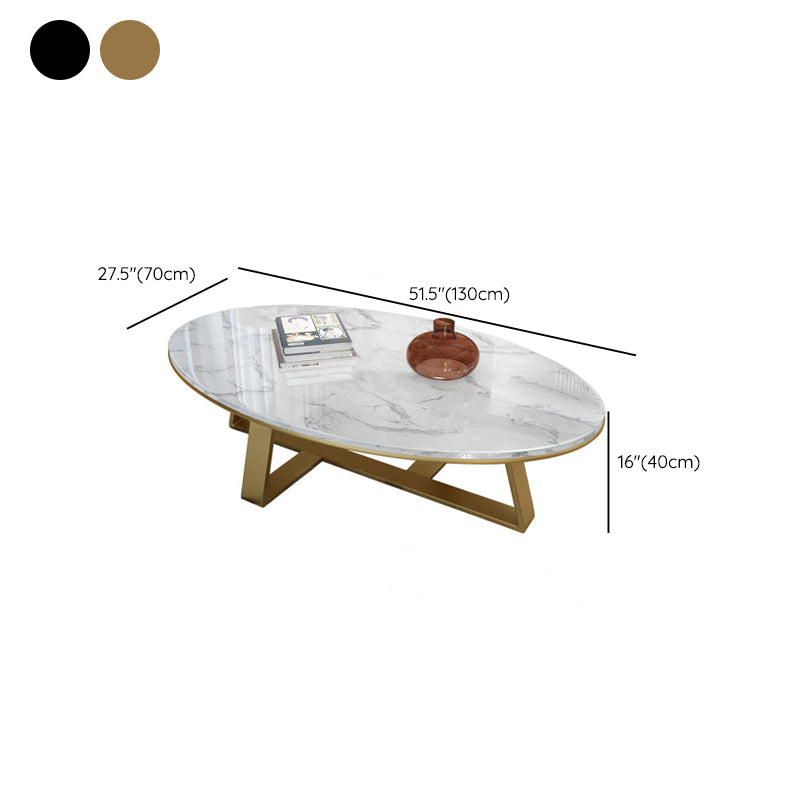 Marble Oval Coffee Table Metal Frame Abstract Cocktail Table
