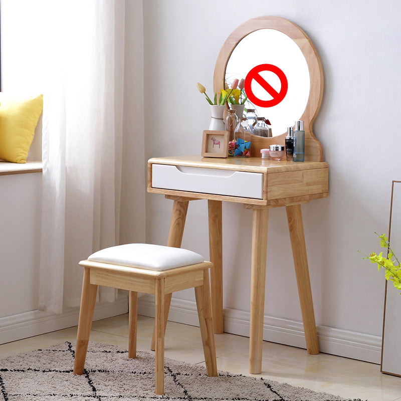 15.74" Wide Solid Wood Dresser 1-Drawer Vanity Table with Stool and Mirror