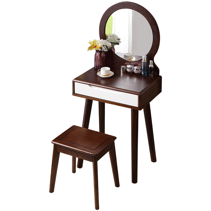 15.74" Wide Solid Wood Dresser 1-Drawer Vanity Table with Stool and Mirror