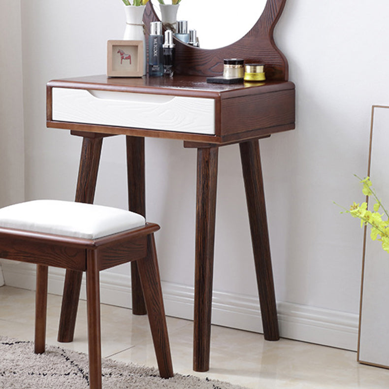 15.74" Wide Solid Wood Dresser 1-Drawer Vanity Table with Stool and Mirror