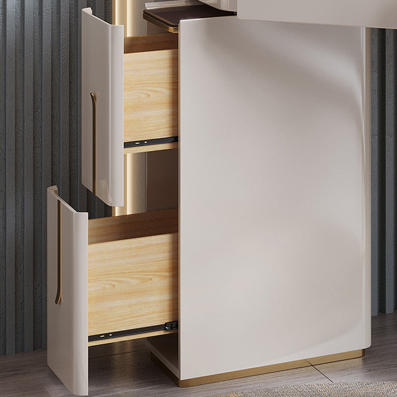 Mirrored Vanity Table and Stool Set 4 Drawers Glass Top Vanity Desk