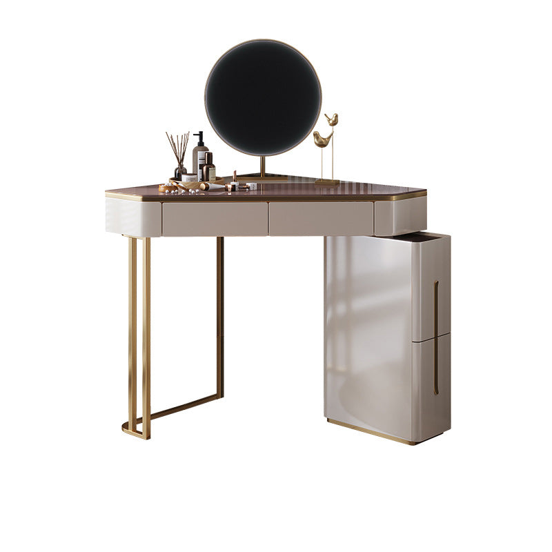 Mirrored Vanity Table and Stool Set 4 Drawers Glass Top Vanity Desk