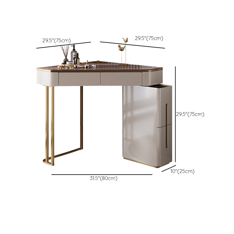 Mirrored Vanity Table and Stool Set 4 Drawers Glass Top Vanity Desk