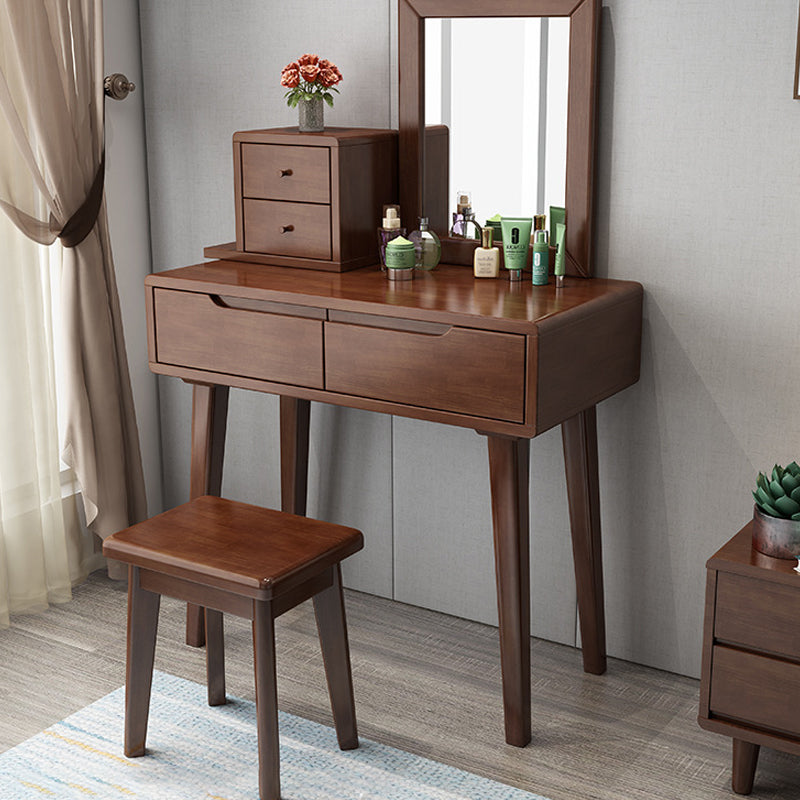Modern 2-Drawers Table Dressing Table Solid Wood Mirror Make-up Vanity