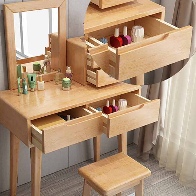 Modern 2-Drawers Table Dressing Table Solid Wood Mirror Make-up Vanity
