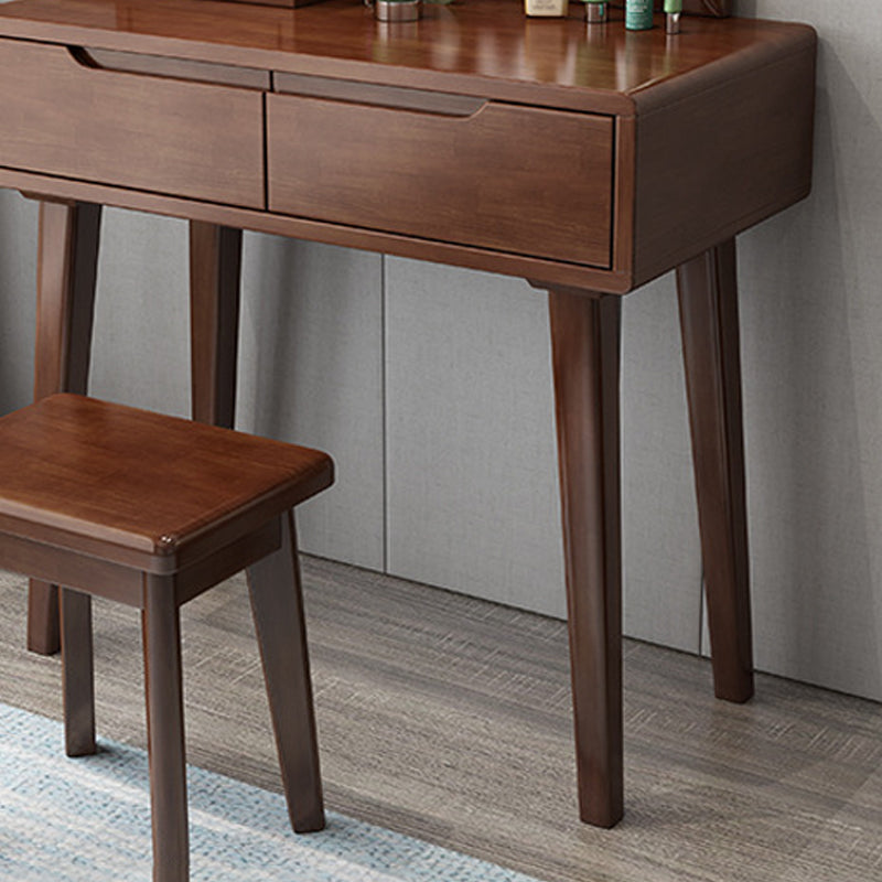 Modern 2-Drawers Table Dressing Table Solid Wood Mirror Make-up Vanity