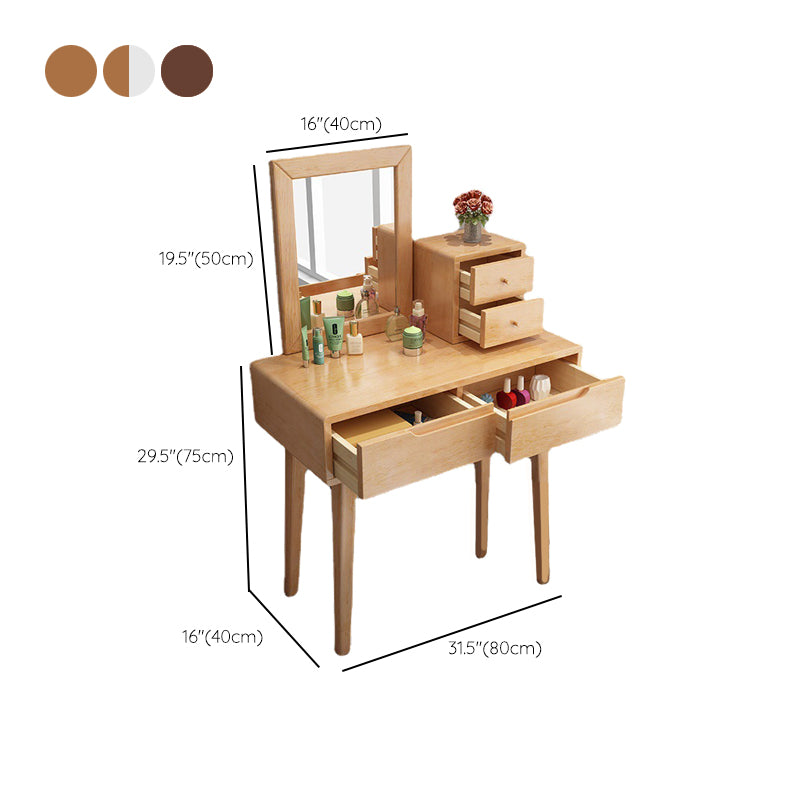 Modern 2-Drawers Table Dressing Table Solid Wood Mirror Make-up Vanity