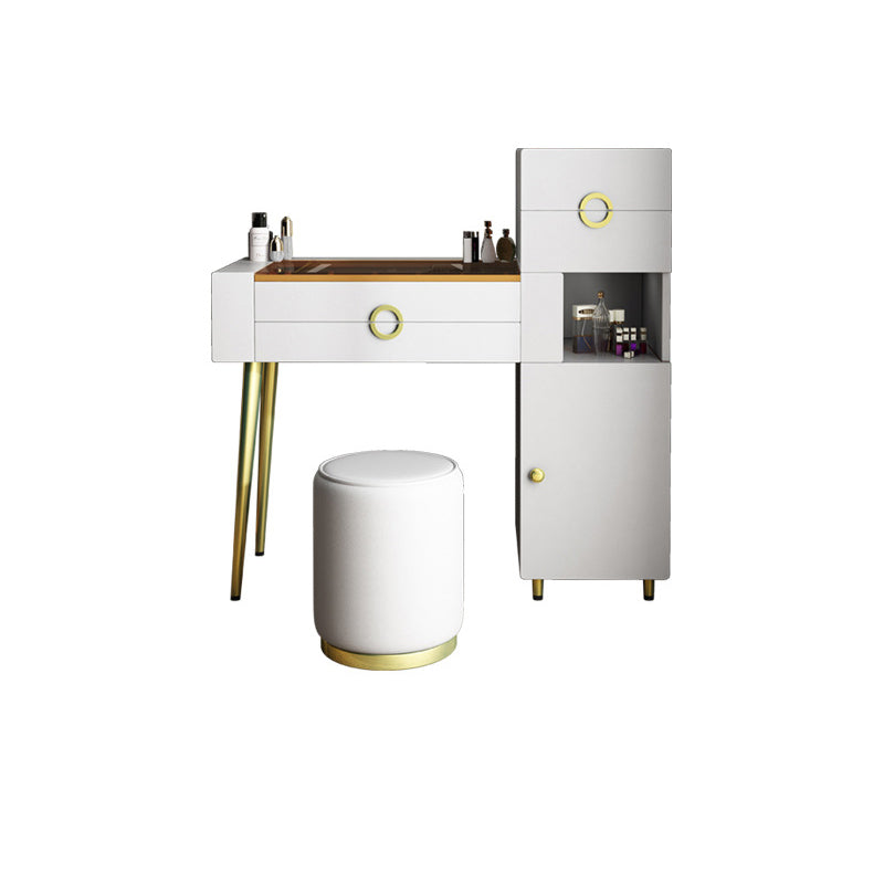 4-Drawers Glass/Stone Top Dressing Table Luxurious Metal Vanity