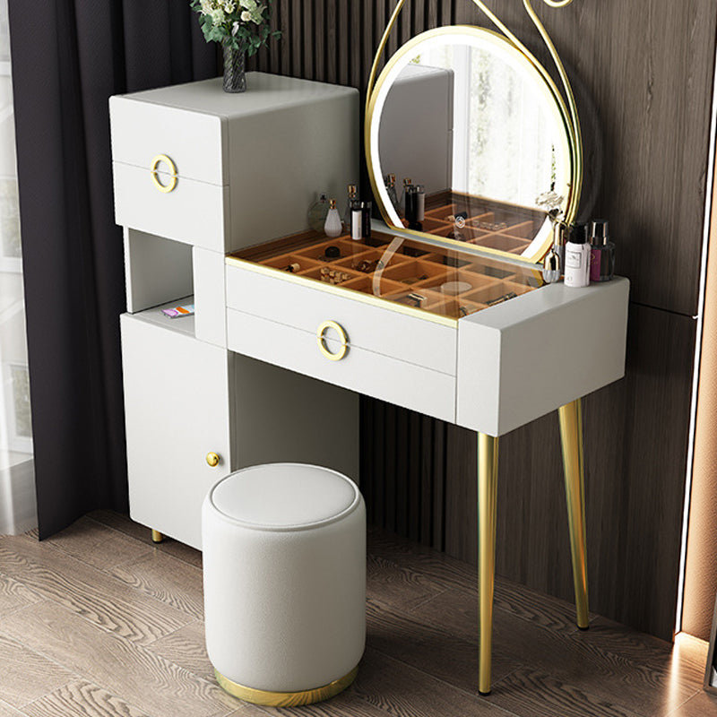 4-Drawers Glass/Stone Top Dressing Table Luxurious Metal Vanity