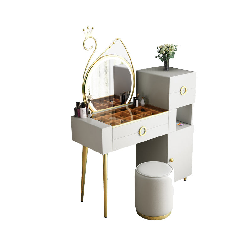 4-Drawers Glass/Stone Top Dressing Table Luxurious Metal Vanity