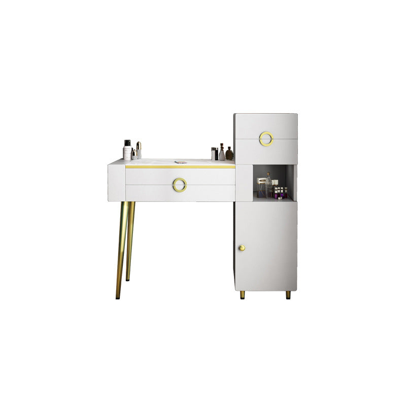 4-Drawers Glass/Stone Top Dressing Table Luxurious Metal Vanity