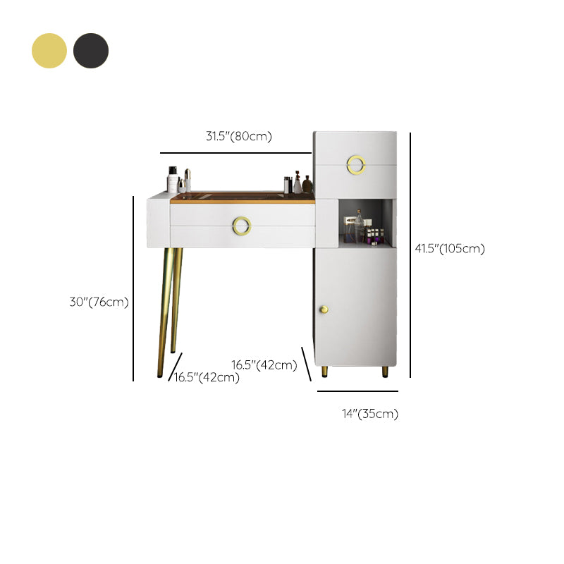 4-Drawers Glass/Stone Top Dressing Table Luxurious Metal Vanity