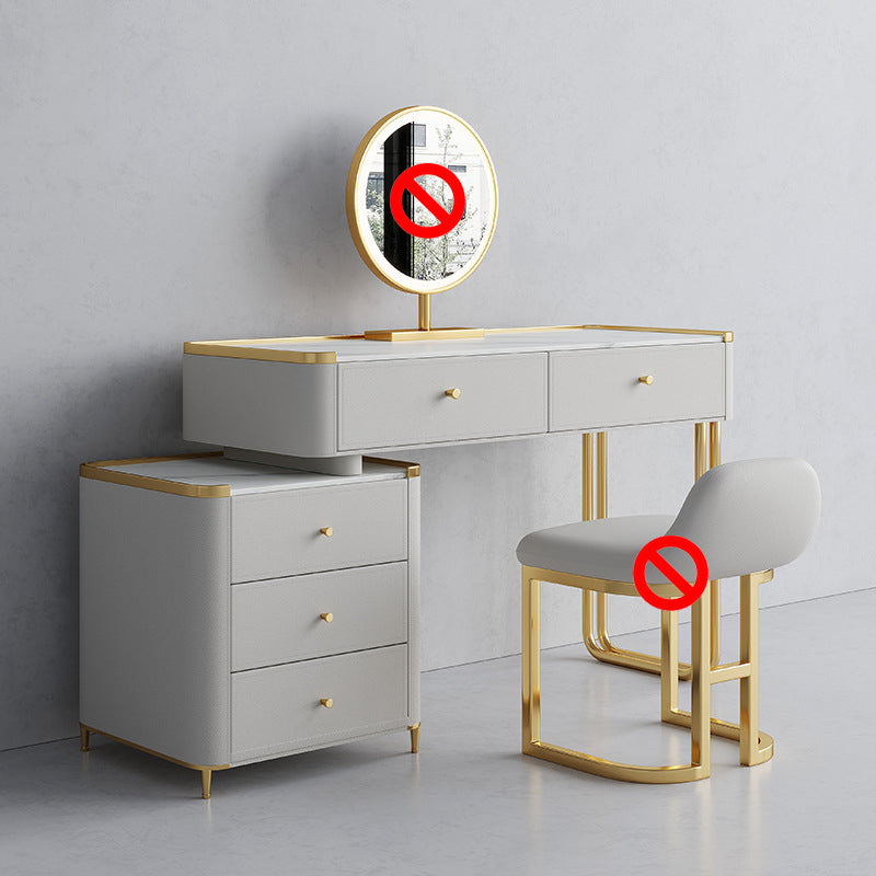 15.74" Wide Glass Vanity Desk with 5 Storage Drawers Cream Wood Vanity Set for Bedroom