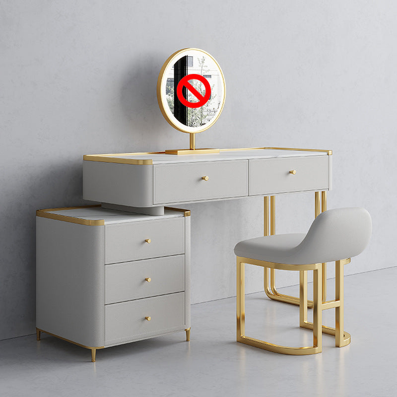 15.74" Wide Glass Vanity Desk with 5 Storage Drawers Cream Wood Vanity Set for Bedroom