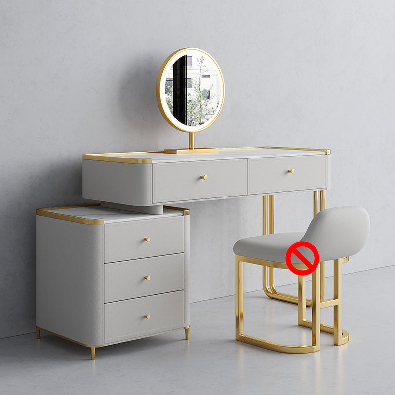 15.74" Wide Glass Vanity Desk with 5 Storage Drawers Cream Wood Vanity Set for Bedroom