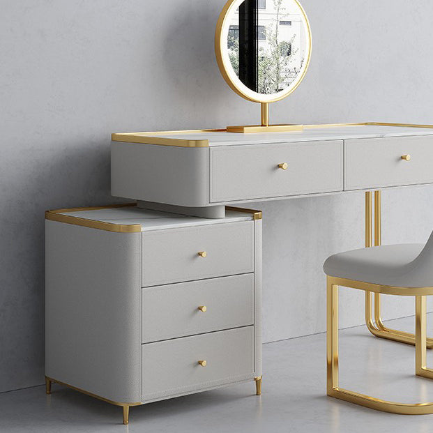 15.74" Wide Glass Vanity Desk with 5 Storage Drawers Cream Wood Vanity Set for Bedroom