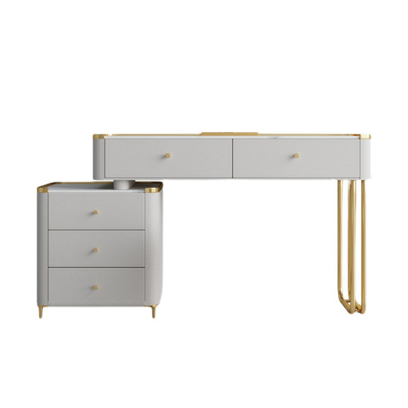 15.74" Wide Glass Vanity Desk with 5 Storage Drawers Cream Wood Vanity Set for Bedroom