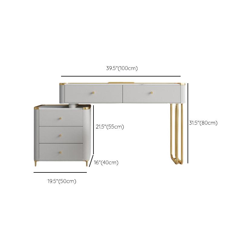 15.74" Wide Glass Vanity Desk with 5 Storage Drawers Cream Wood Vanity Set for Bedroom