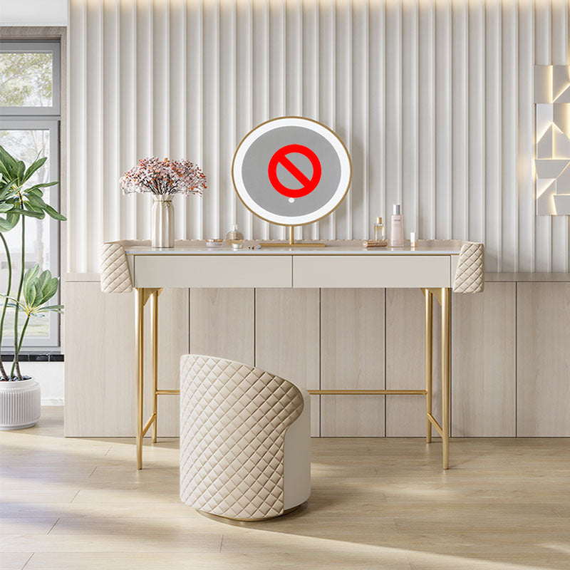 White Vanity Desk with 2 Storage Drawers 17.71" Wide Wood Vanity Set, Glam Style