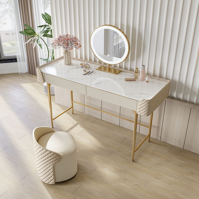 White Vanity Desk with 2 Storage Drawers 17.71" Wide Wood Vanity Set, Glam Style