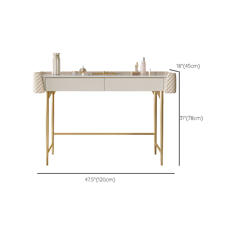 White Vanity Desk with 2 Storage Drawers 17.71" Wide Wood Vanity Set, Glam Style