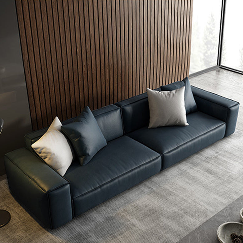 Contemporary Stationary Faux Leather Living Room Seating Square Arm Cushions Sofa