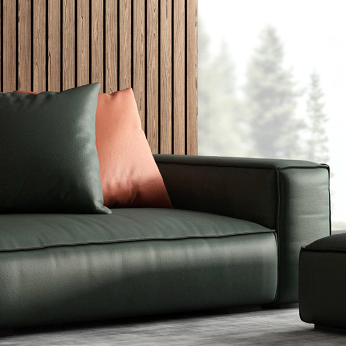 Contemporary Stationary Faux Leather Living Room Seating Square Arm Cushions Sofa