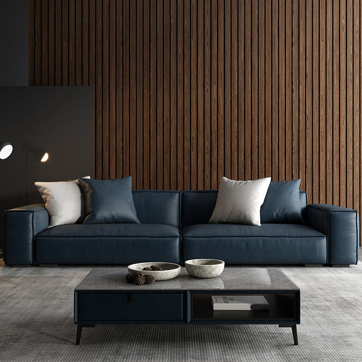 Contemporary Stationary Faux Leather Living Room Seating Square Arm Cushions Sofa