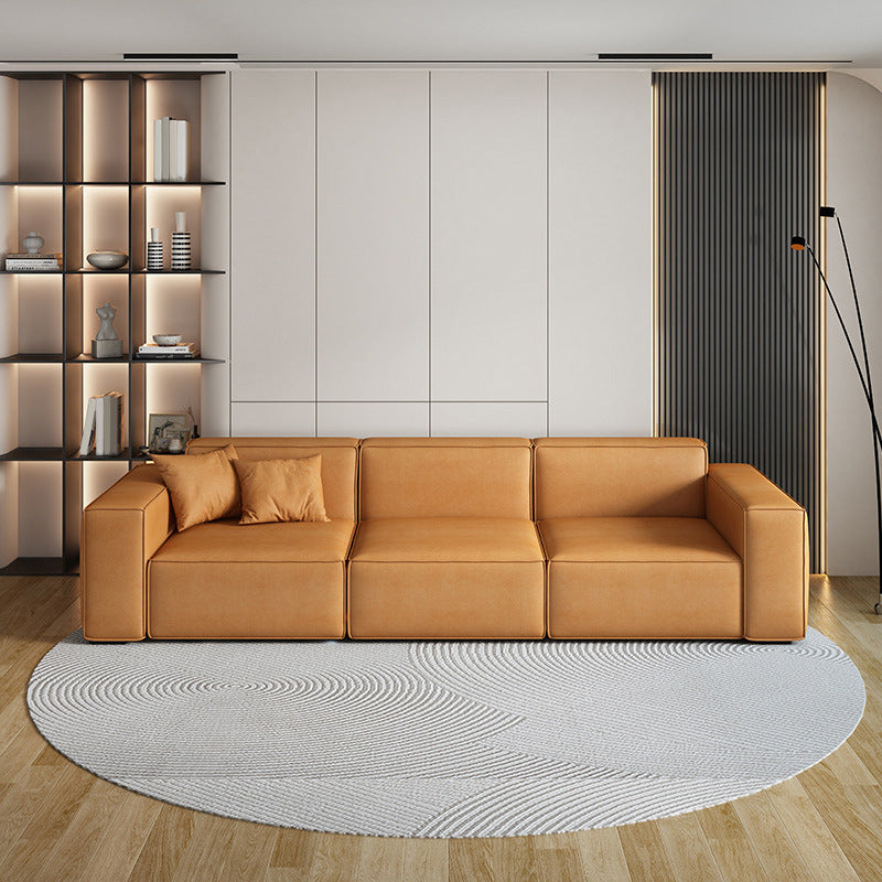 Square Arm 3-seater Sofa Contemporary Faux Leather Minimalist Sofa