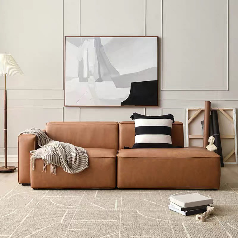 Contemporary Stationary Faux Leather Living Room Square Arm Sofa