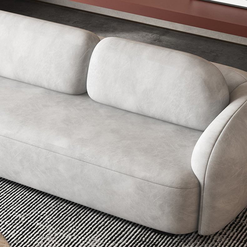 Contemporary 2/3-seater Sofa in Gray Faux Leather Round Arm Sofa
