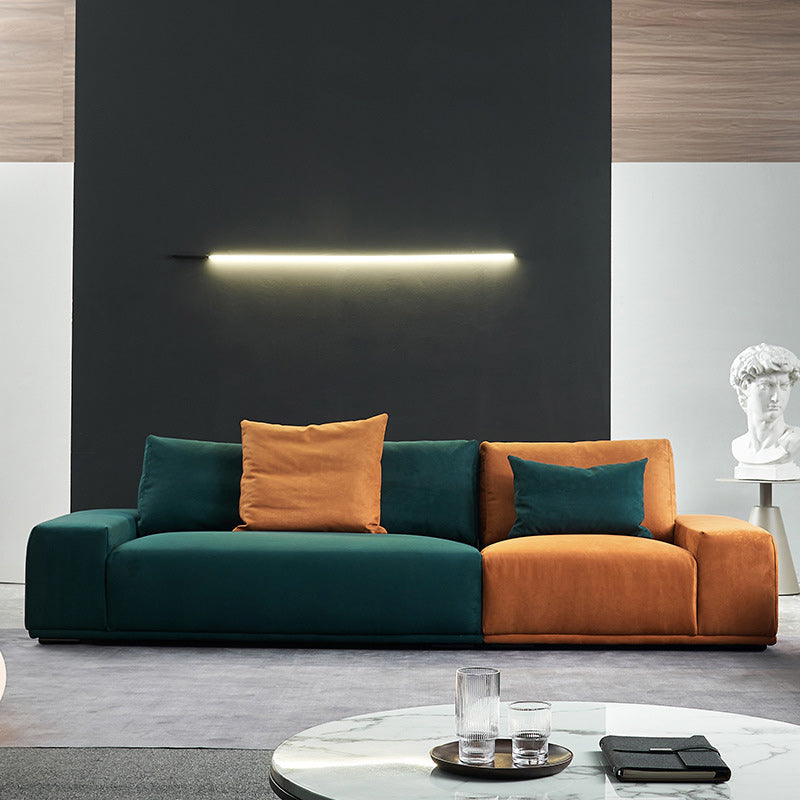 Modern Style Suede Sofa Standard Square Arm Sofa with Pillows
