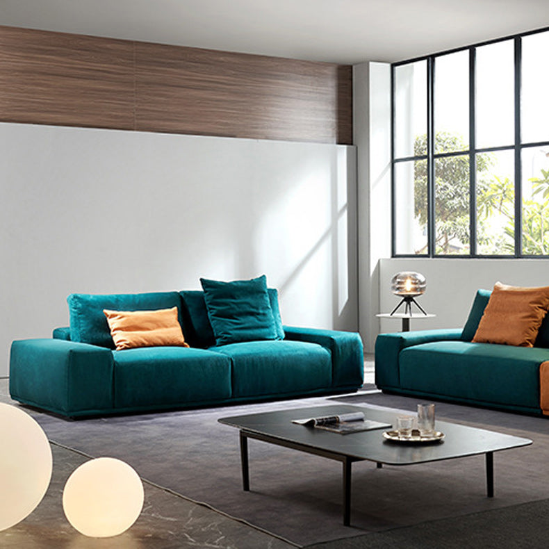 Modern Style Suede Sofa Standard Square Arm Sofa with Pillows