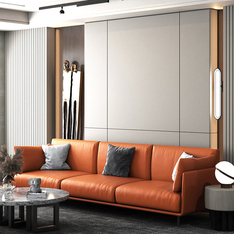 Standard Faux Leather Sofa Modern Pillow Top Arm Sofa in Orange