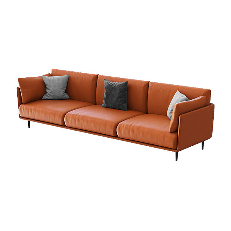 Standard Faux Leather Sofa Modern Pillow Top Arm Sofa in Orange